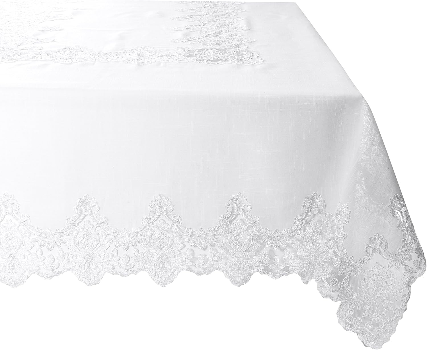 Violet Linen Imperial Embroidered Vintage Lace Design 70" X 105" Oblong/Rectangle Tablecloth in White