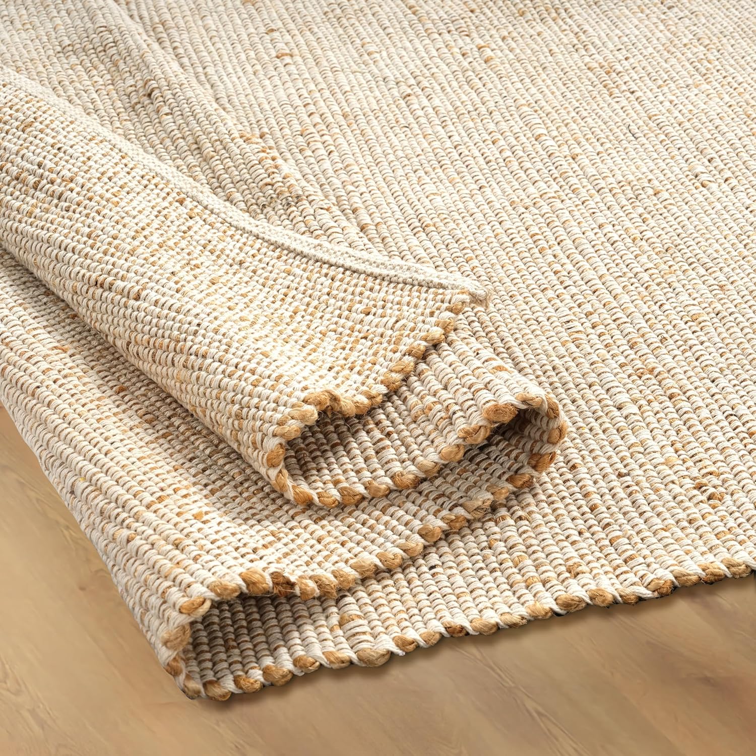 GRUHUM Jute Cotton Area Rug 8'x10' ft Large Hand Woven Natural Farmhouse Rug for Living Room, Bedroom Kitchen - Rustic Vintage Bohemian Eco-Friendly Carpet Home Décor 8x10 ft Natural Boho Rug