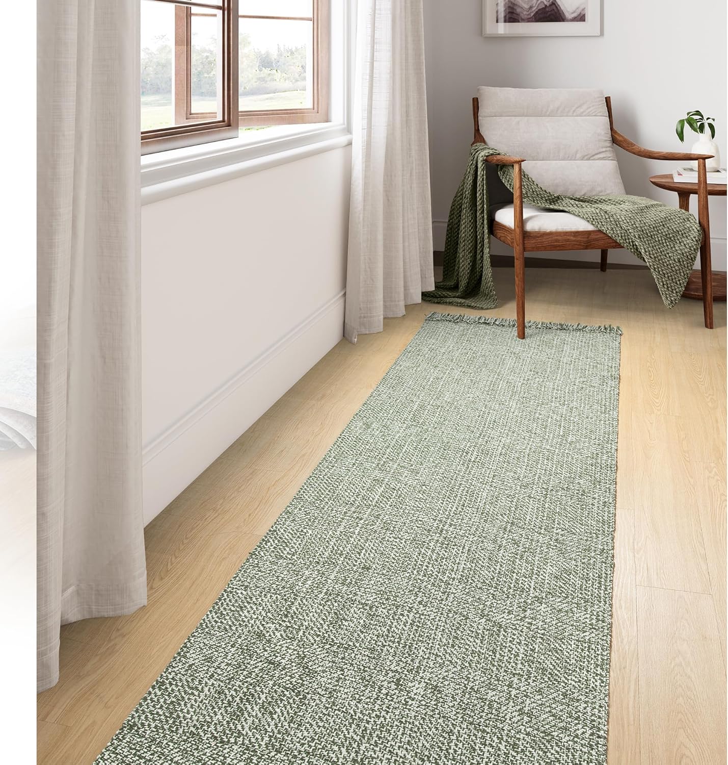 Collive Comfy Area Rug 4' x 6', Tan/Cream Woven Cotton Bedroom Rugs, Modern Indoor Accent Rug Floor Carpet with Tassel for Living Room, Nursery Room, Dining Room, Bedside, Office, Patio Decor