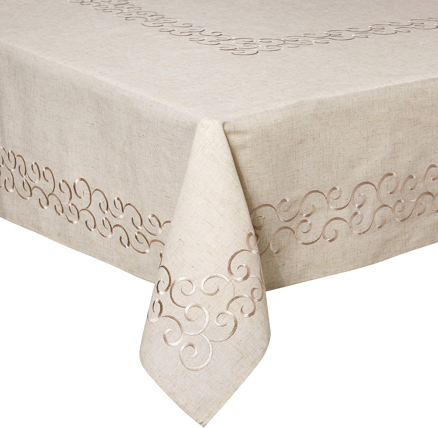 SARO LIFESTYLE Swirling Collection Design Tablecloth, 67" x 160", Natural