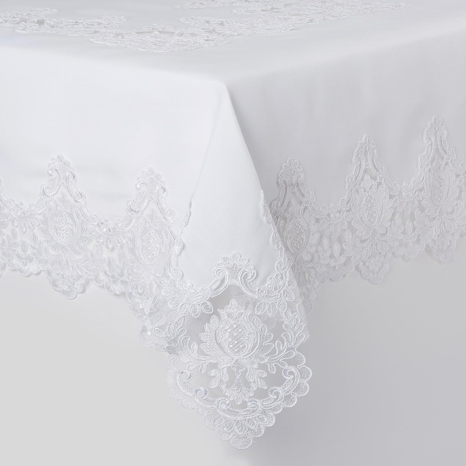 Violet Linen Imperial Embroidered Vintage Lace Design 70" X 180" Oblong/Rectangle Tablecloth in White