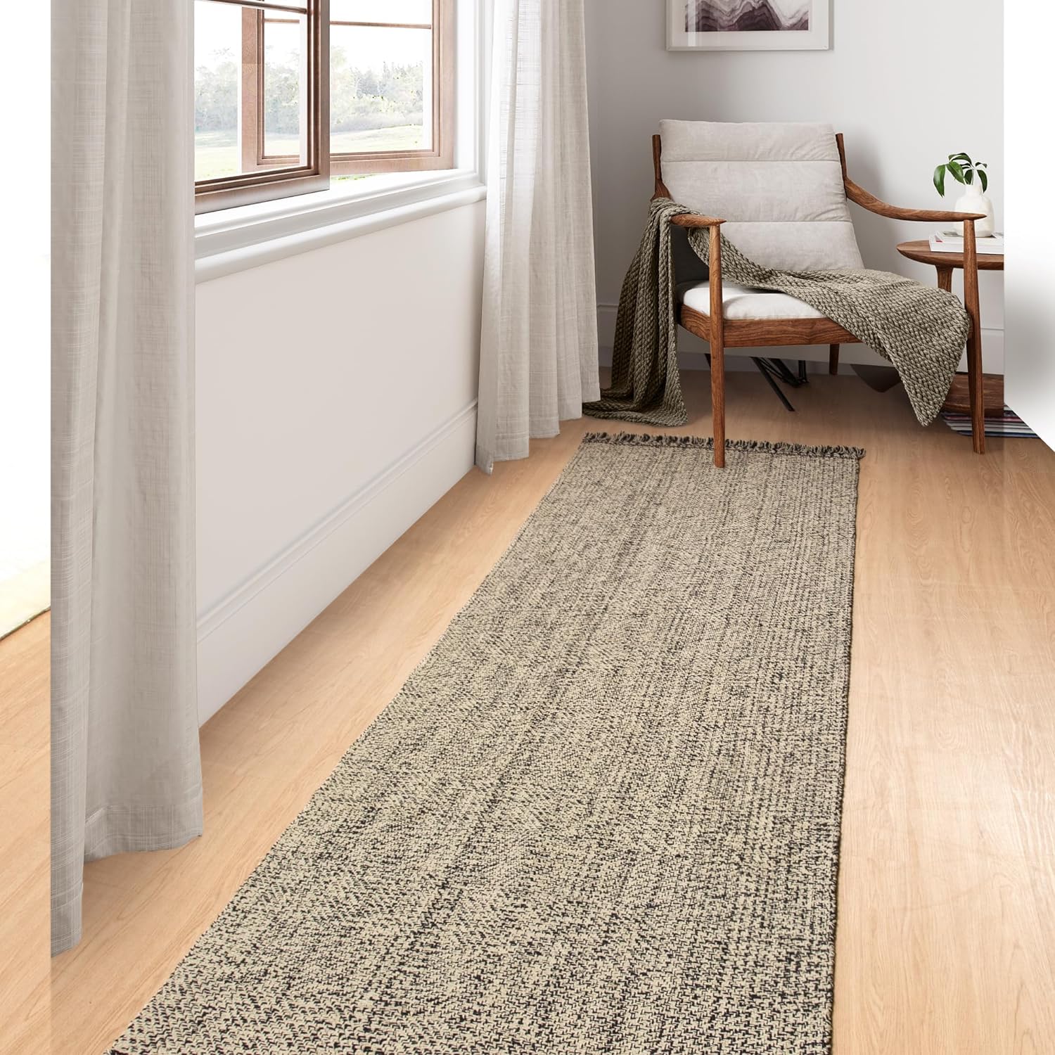 Collive Comfy Area Rug 4' x 6', Tan/Cream Woven Cotton Bedroom Rugs, Modern Indoor Accent Rug Floor Carpet with Tassel for Living Room, Nursery Room, Dining Room, Bedside, Office, Patio Decor