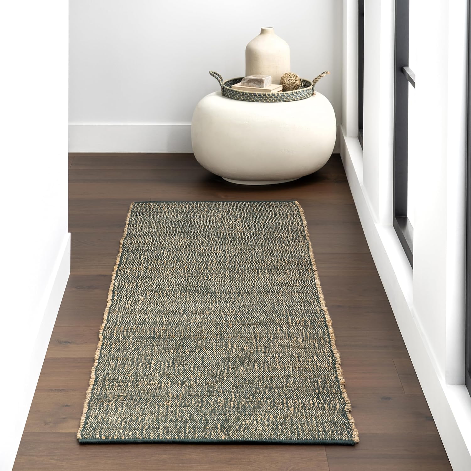 nuLOOM 6x9 Elfriede Jute & Cotton Hand Woven Area Rug, Natural, Solid Rustic Farmhouse Style, Weaved Design, Natural Fiber, For Bedroom, Living Room, Dining Room, Hallway, Office, Entryway