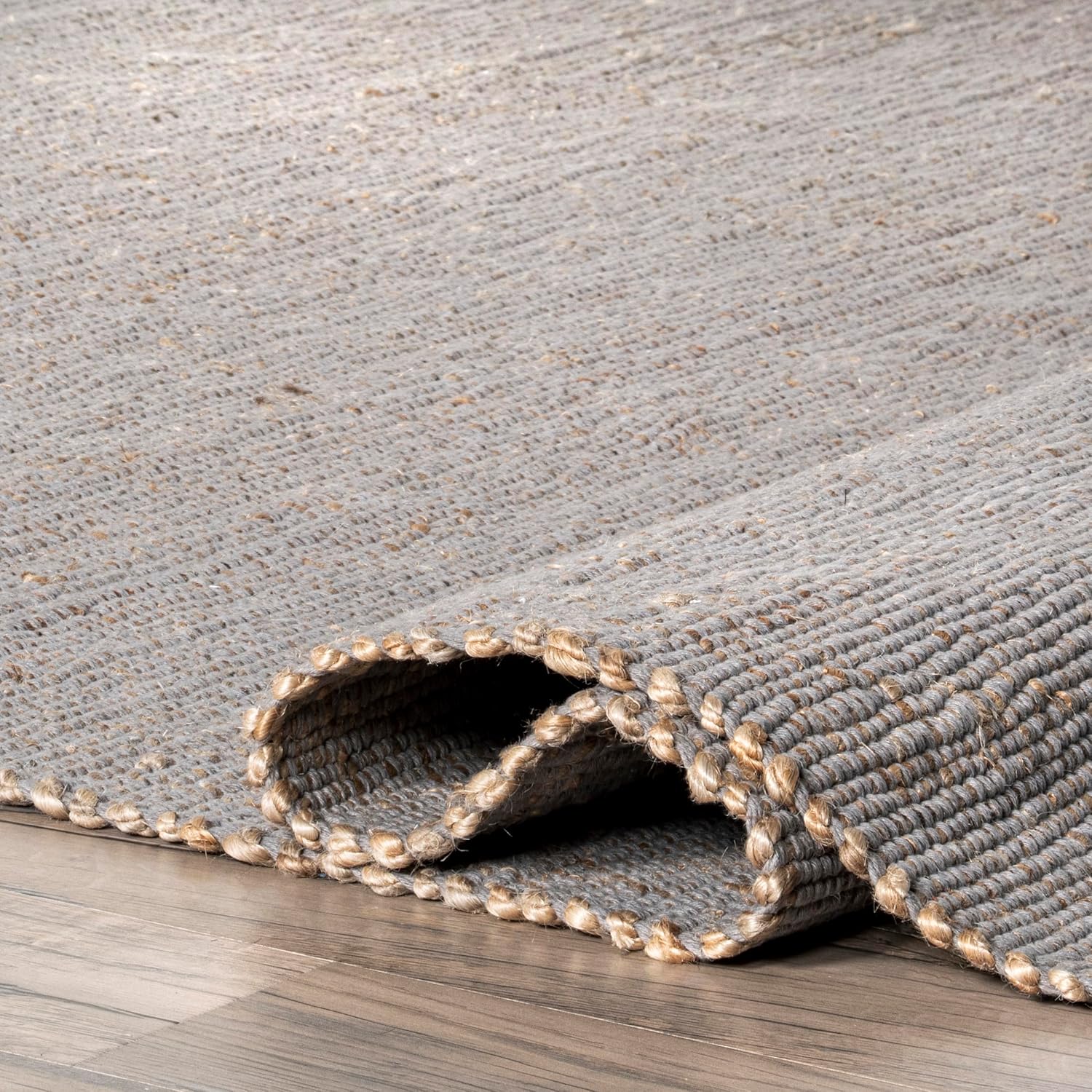 nuLOOM 6x9 Elfriede Jute & Cotton Hand Woven Area Rug, Natural, Solid Rustic Farmhouse Style, Weaved Design, Natural Fiber, For Bedroom, Living Room, Dining Room, Hallway, Office, Entryway