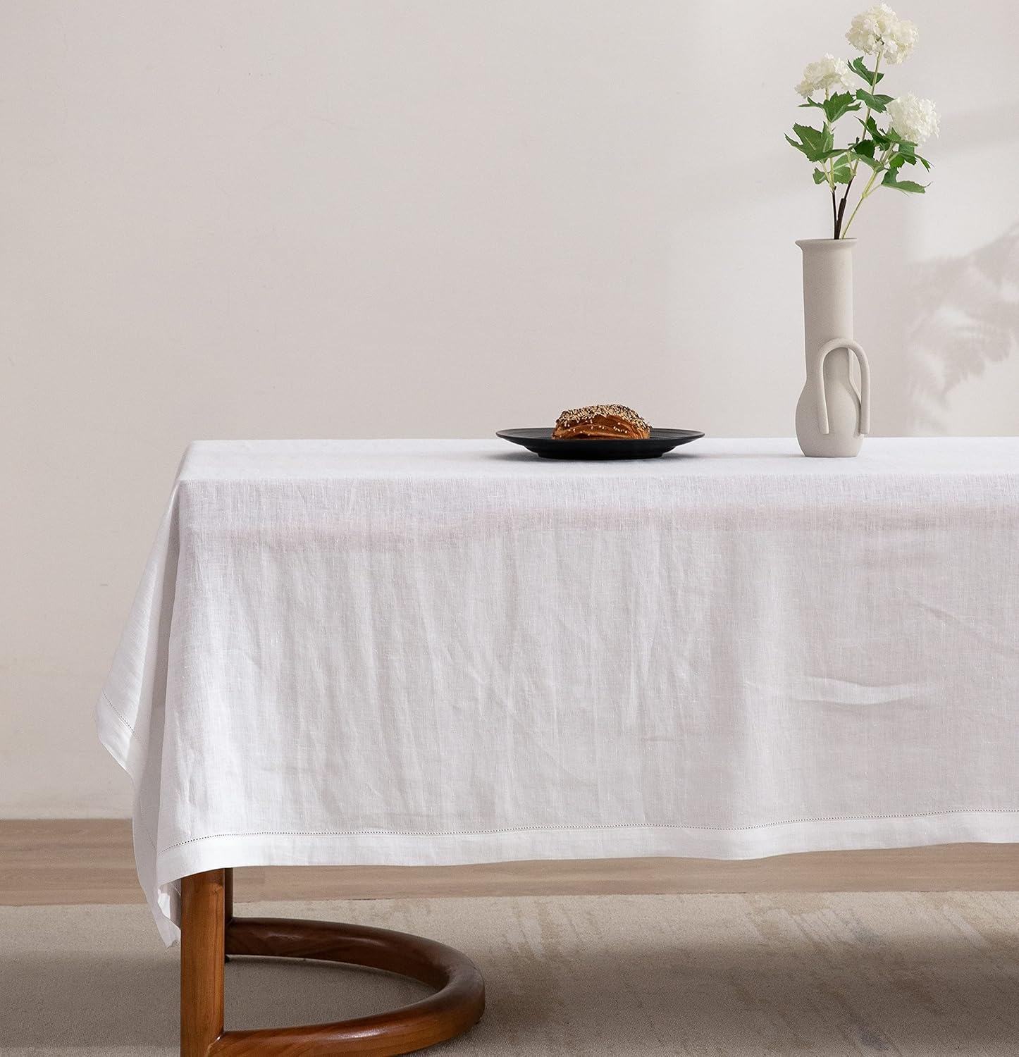 EVERLY Pure Linen Hemstitch Tablecloth,100% Stonewashed French Linen tablecloths for Kitchen Dining Rectangle Tables,60x120Inch Machine Washable Christmas Thanksgiving Organic Tablecloth-Natural Linen