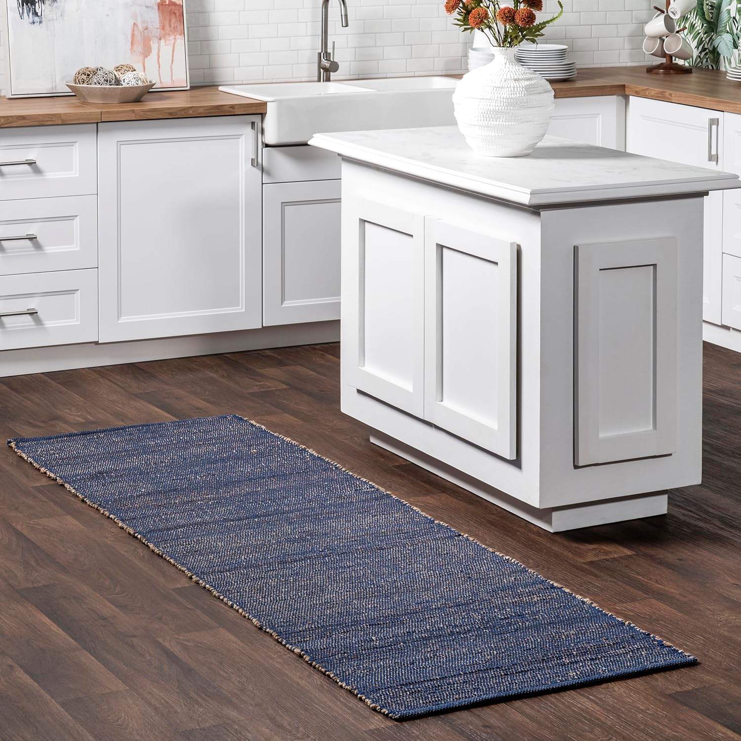 nuLOOM 6x9 Elfriede Jute & Cotton Hand Woven Area Rug, Natural, Solid Rustic Farmhouse Style, Weaved Design, Natural Fiber, For Bedroom, Living Room, Dining Room, Hallway, Office, Entryway