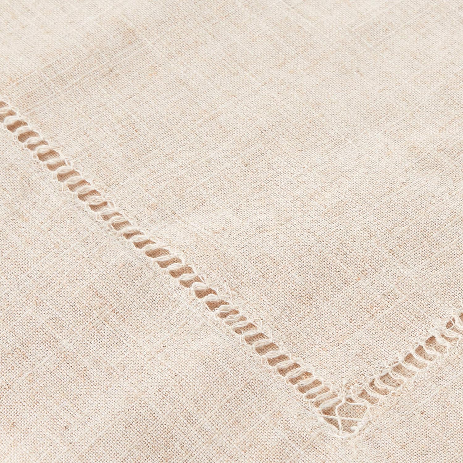 SARO LIFESTYLE Poly and Linen Blend Toscana Tablecloth with Hemstitch Border, Natural, 65"x160"