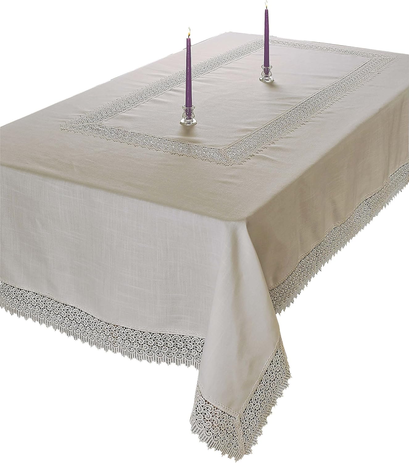 Treasure Macrame Lace - Linen Look - Tablecloth White 72" by 162" Oblong/Rectangle