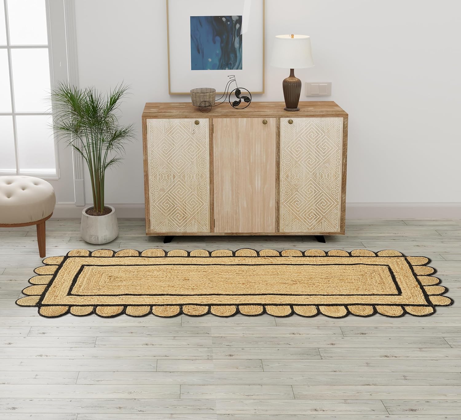 GRUHUM Jute Cotton Area Rug 8'x10' ft Large Hand Woven Natural Farmhouse Rug for Living Room, Bedroom Kitchen - Rustic Vintage Bohemian Eco-Friendly Carpet Home Décor 8x10 ft Natural Boho Rug