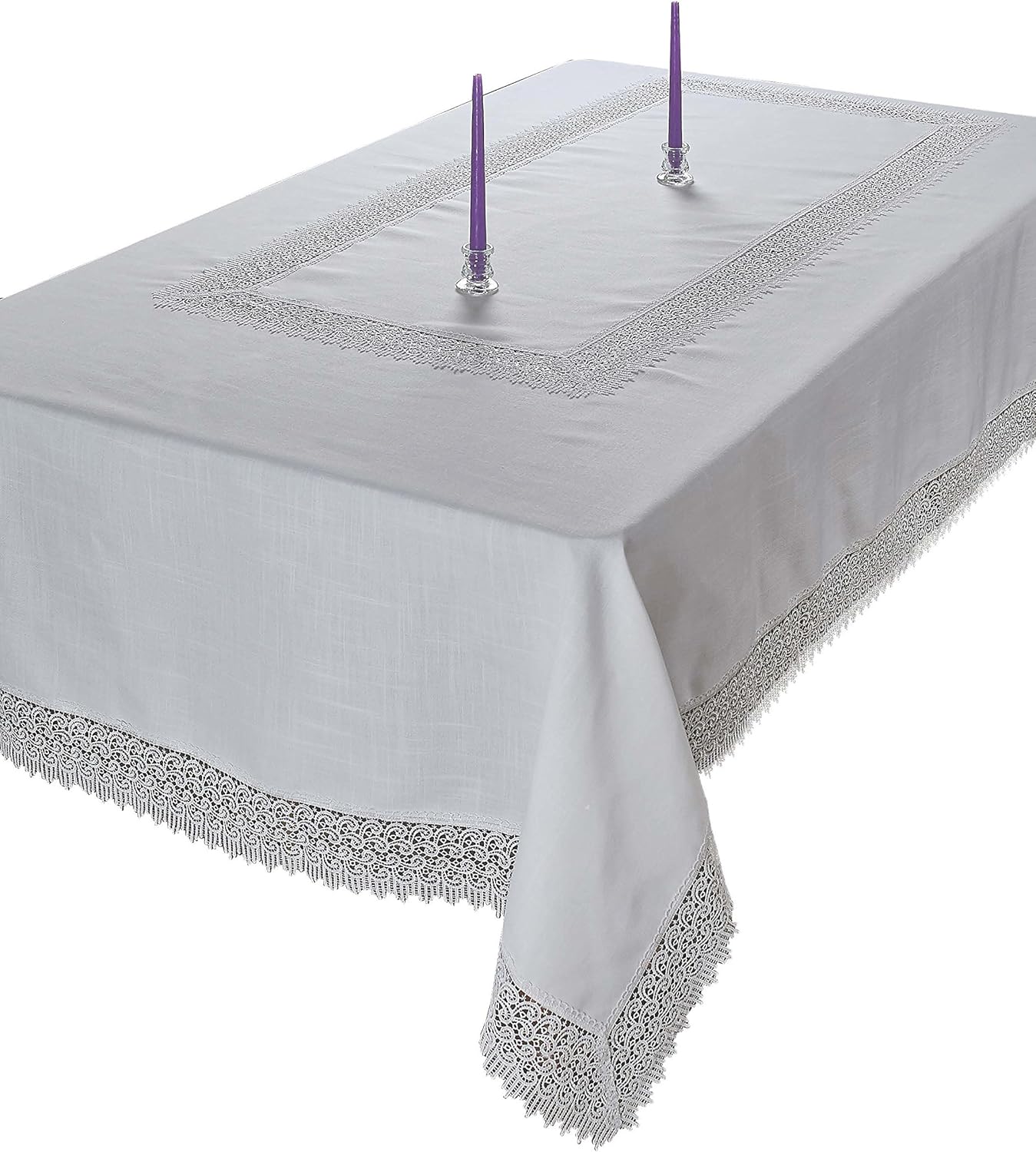 Treasure Macrame Lace - Linen Look - Tablecloth White 72" by 162" Oblong/Rectangle