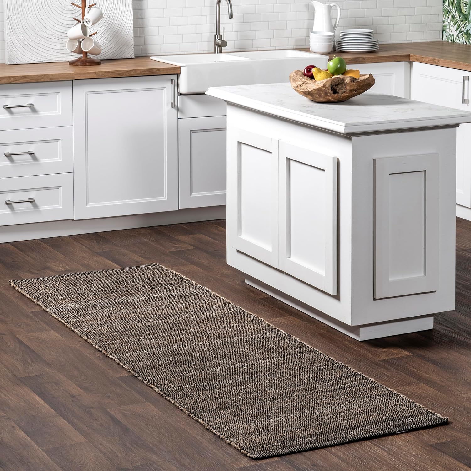 nuLOOM 6x9 Elfriede Jute & Cotton Hand Woven Area Rug, Natural, Solid Rustic Farmhouse Style, Weaved Design, Natural Fiber, For Bedroom, Living Room, Dining Room, Hallway, Office, Entryway