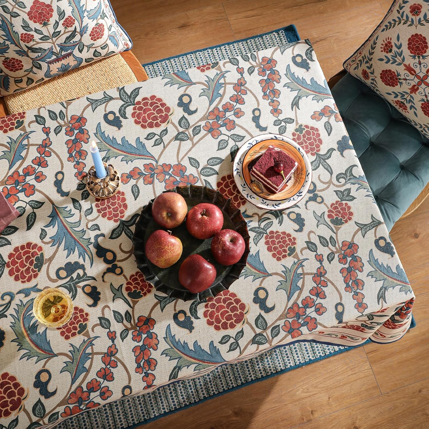 patdrea Designer Vintage Linen Extra Long Tablecloth for Rectangle Table,French Soft Floral Tablecloths,Colorful Table Cover for Kitchen Dining,Parties,Christmas,Thanksgiving,Party,67"x118"-Puno