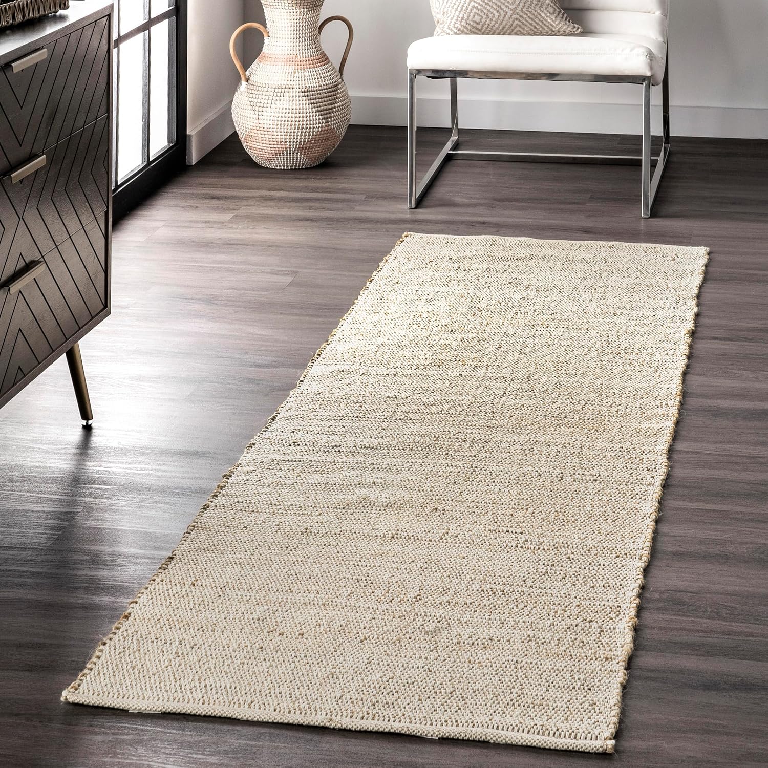 nuLOOM 6x9 Elfriede Jute & Cotton Hand Woven Area Rug, Natural, Solid Rustic Farmhouse Style, Weaved Design, Natural Fiber, For Bedroom, Living Room, Dining Room, Hallway, Office, Entryway