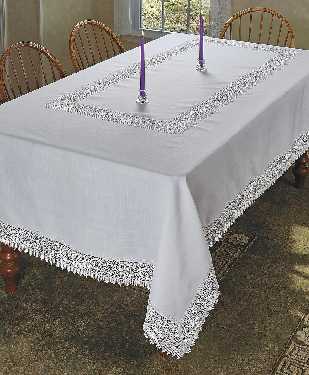 Treasure Macrame Lace - Linen Look - Tablecloth White 72" by 162" Oblong/Rectangle