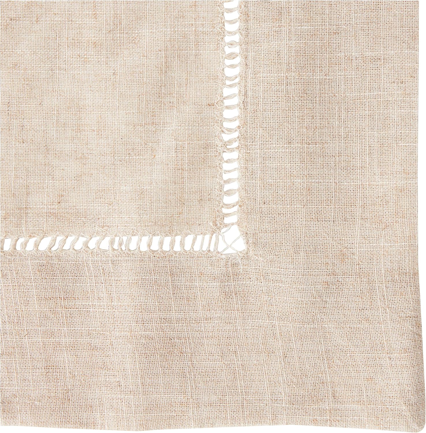 SARO LIFESTYLE Poly and Linen Blend Toscana Tablecloth with Hemstitch Border, Natural, 65"x160"