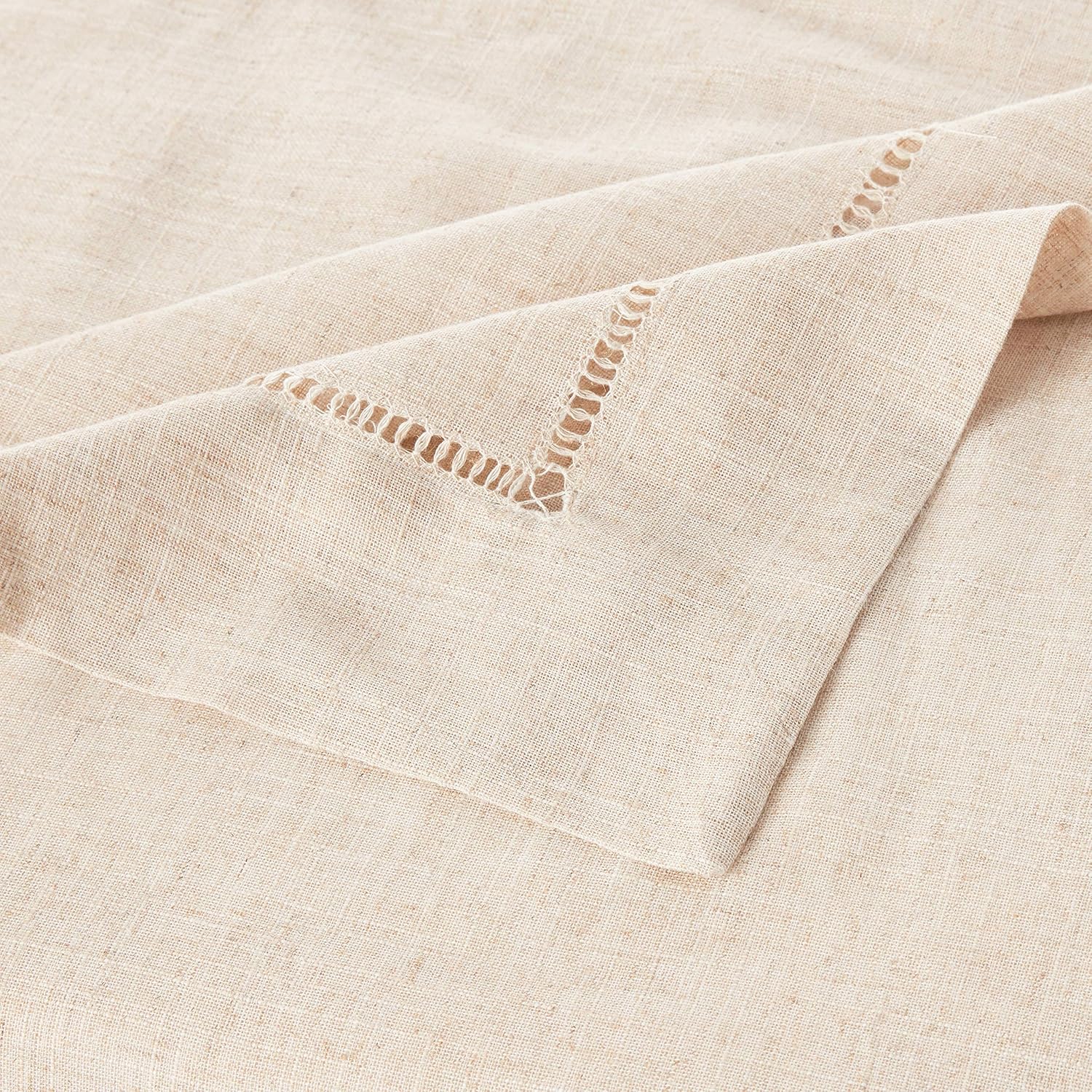 SARO LIFESTYLE Poly and Linen Blend Toscana Tablecloth with Hemstitch Border, Natural, 65"x160"